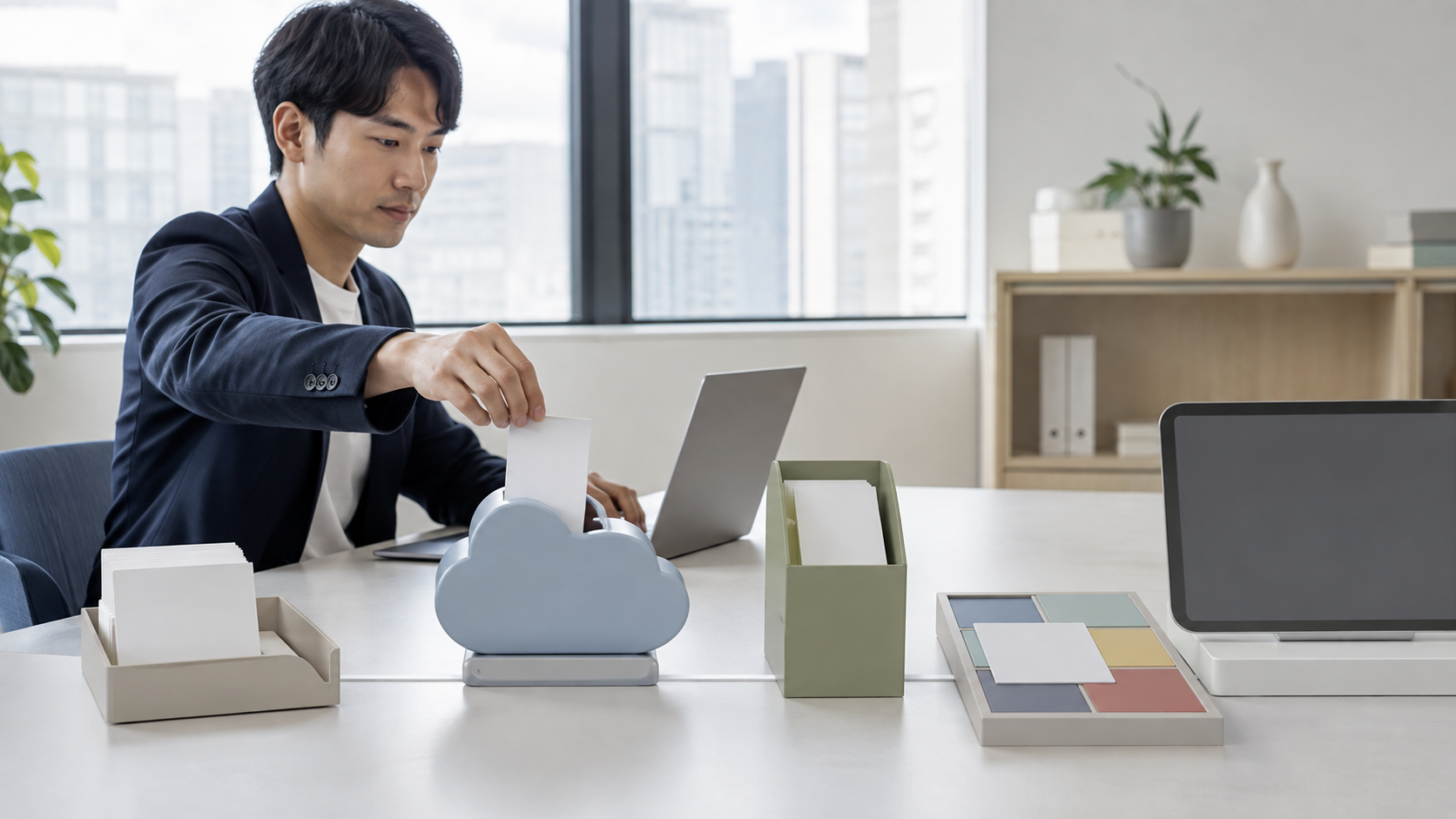 メールや文書や表をつなぐAI作業環境のイメージ